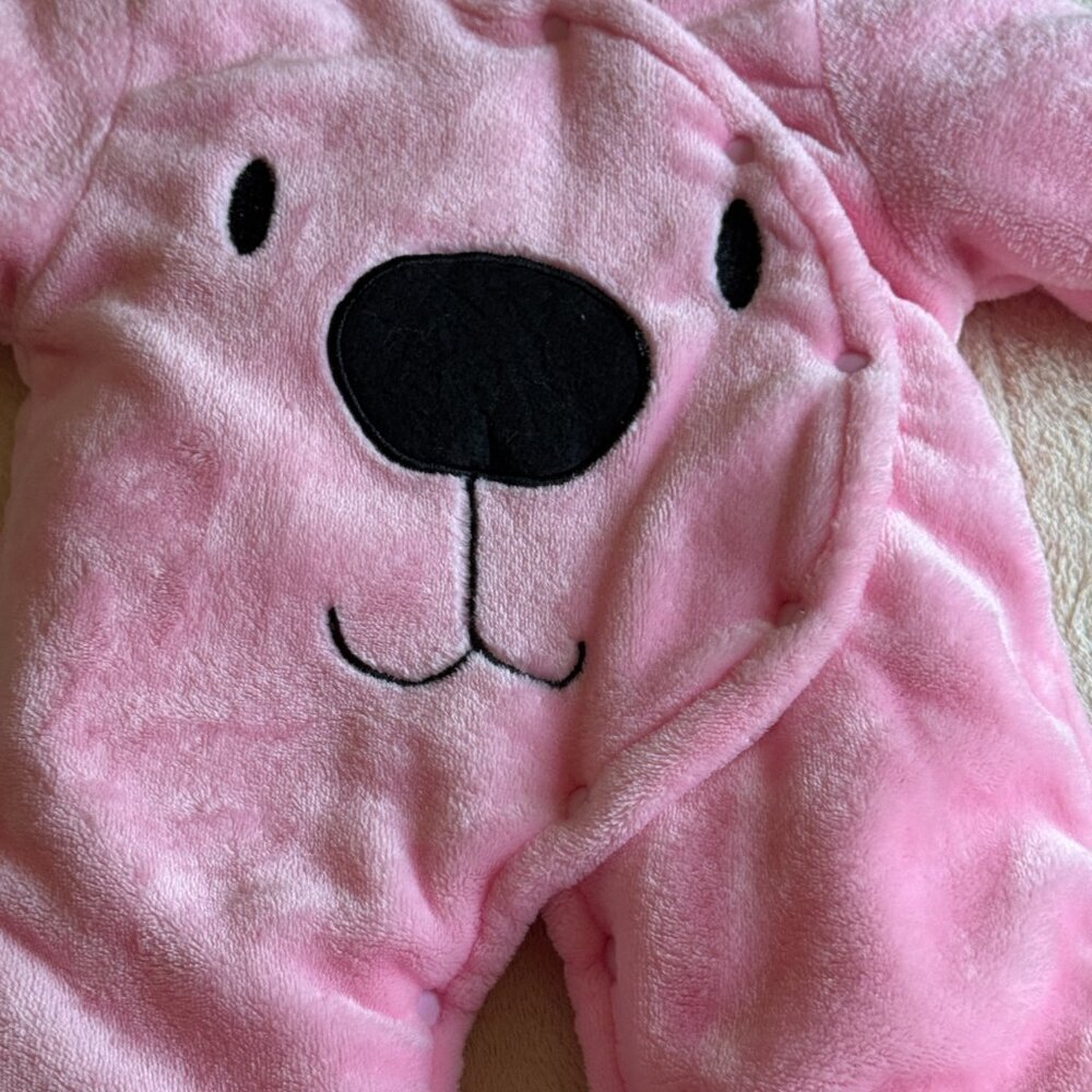 Baby Hooded Footie Romper Fleece Winter Jumpsuit Bear Design ~ Size 9 Months - Picture 2 of 6